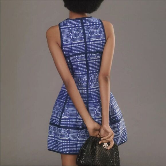 Anthropologie by Anthropologie Blue and White Structured Zip Front Mini Dress - Picture 2 of 16